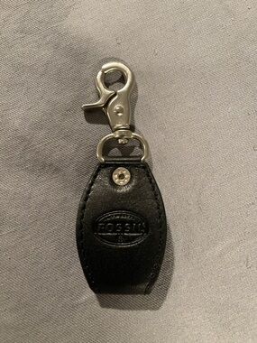 Fossil Black Leather Key Fob with Silver-Tone Clip